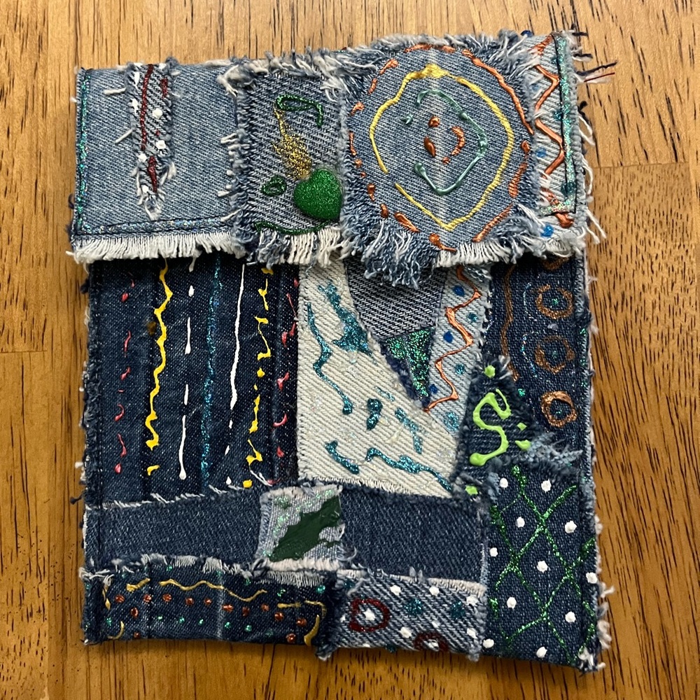 Crazy mixed-up 5 by 6 little change,purse. Many colors patchwork.